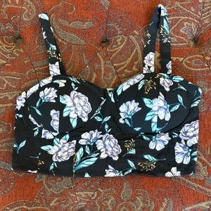 Elegant Floral Black Crop Top